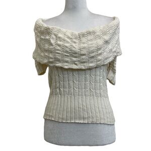 Moda International Cream Large Foldover Neck Off Shoulder Knit Sweater
